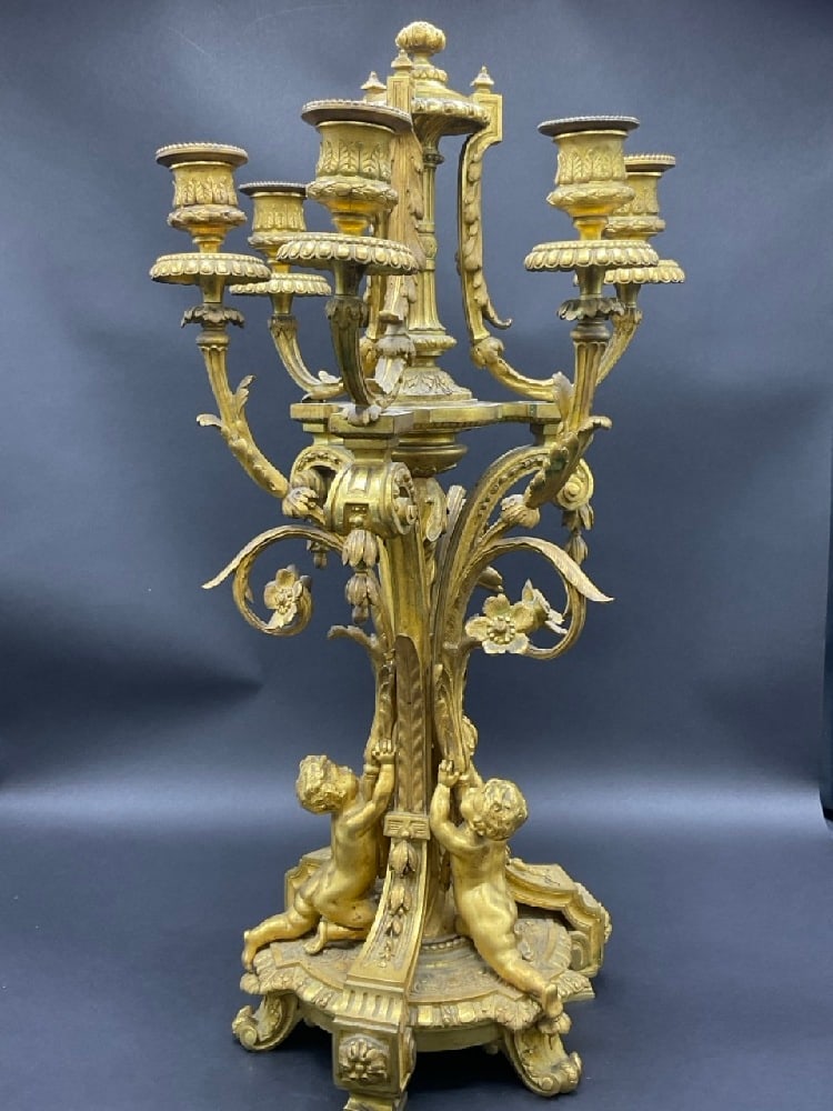 19th C. French Bronze Candelabrum w/ Cherubs (1 of 8)