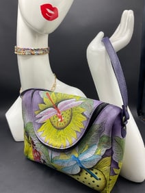 Anna by Anuschka "Floral" Hand Painted Leather Handbag