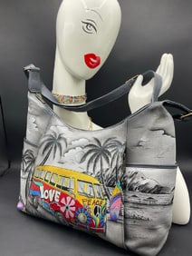 Anuschka "Love and Peace " Hand Painted Leather Handbag
