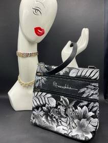 Anuschka "Black White Jungle Leopard" Hand Painted Leather Handbag