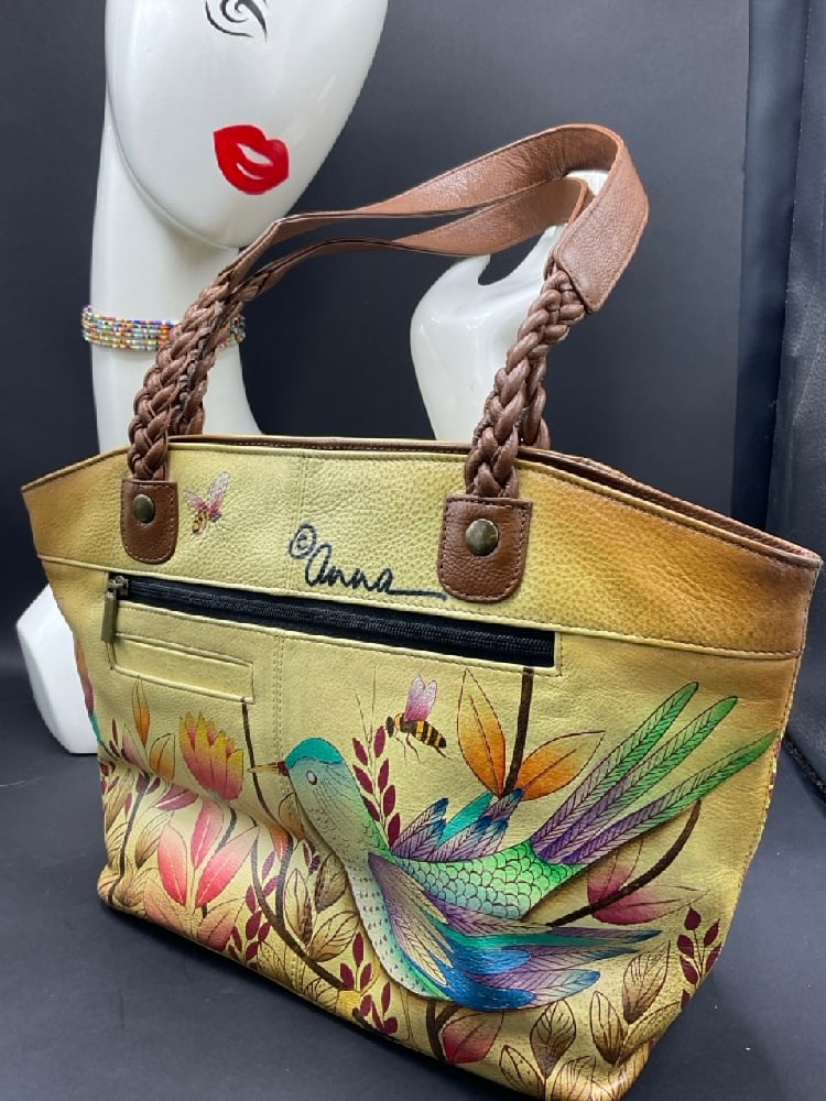 Anna by Anuschka "Colorful Birds with Flowers" Hand Painted Leather Handbag (1 of 4)
