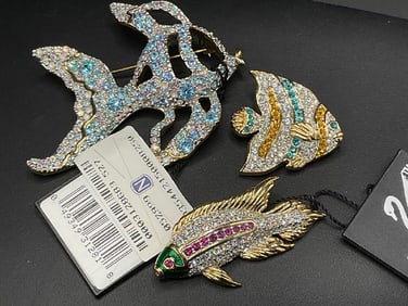 Three (3) Swarovski Crystal Fish Pins