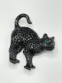 Swarovski Crystal Black Cat Jewelry Pin