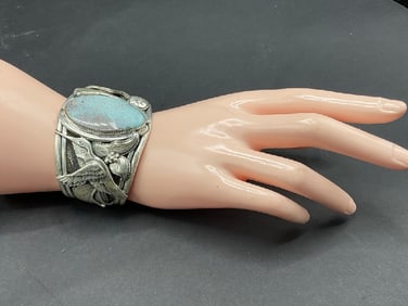 Dan Nielo Sterling Silver Cuff Bracelet with Dry Creek Turquoise Stone