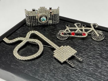 Three (3) Dorothy Bauer Rhinestone Costume Jewelry Pins