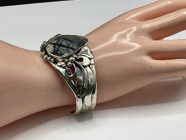 L&B Toledo Sterling Silver and Jasper Cuff Bracelet