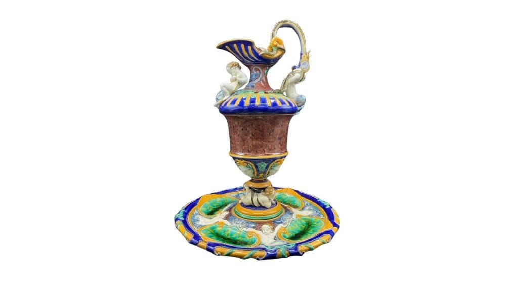 Monumental 1871 Minton Majolica Ewer and Stand (1 of 12)