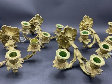 Four (4) French Bronze 3 Arm Wall Sconces