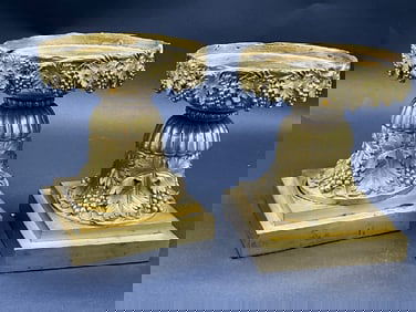 A Pair, French Bronze Pillar Candlesticks