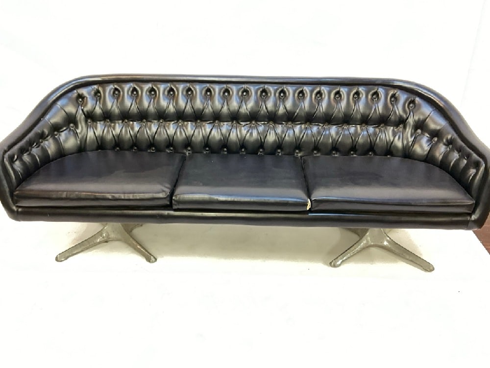 1960's Chromcraft Tufted Back Space Age Modern Design Sofa: 1960's Chromcraft MCM Tufted Back Sofa. Space age modern design. Two tears noted. Please see photograph preview. Dimensions: 28” x 80” x 28 1/2”