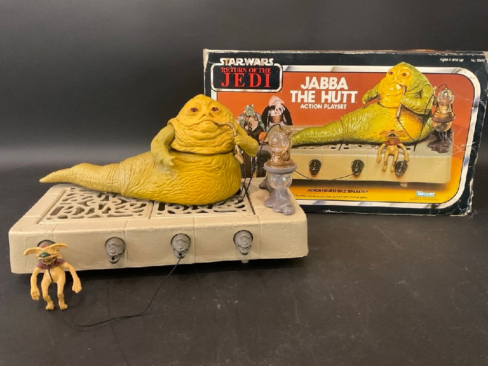 Vintage 1980s Kenner Jabba The Hut Action Playset: Vintage 1980s Kenner Jabba The Hut Action Playset. Inclues original box.