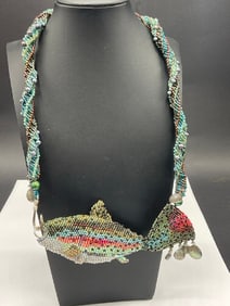 Indian Fetish Fish Beadwork Necklace