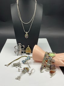 Estate Compiled Sterling Silver Jewelry Group