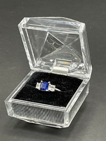 10K White Gold Sapphire and CZ Diamond Ring