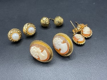Four (4) Pairs 14K Gold Earrings