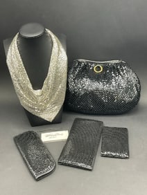 Vintage Whiting & Davis Lot - Purse, Wallets, Glasses Case and Silver Tone Handkerchief Necklace