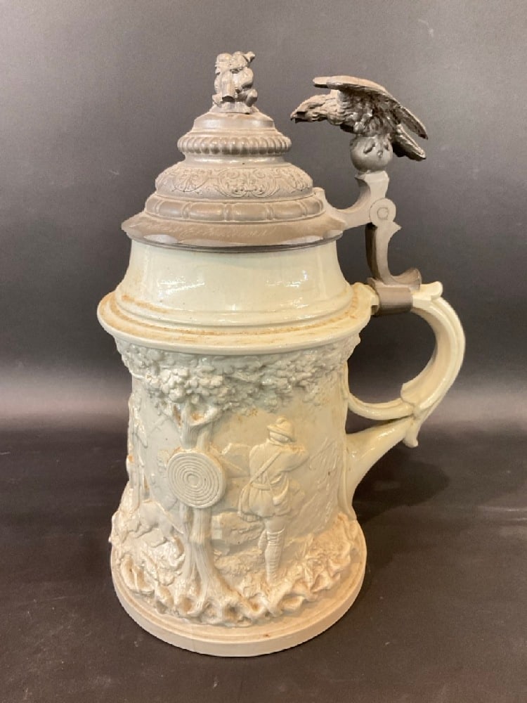 Antique German Salt Glaze Stoneware Stein- Militia #812 (1 of 7)