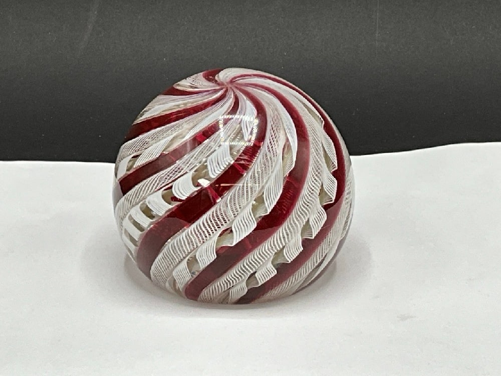 Vintage Murano Latticino Glass Paperweight: Vintage Murano Latticino Glass Paperweight.Dimensions: 3” x 3 1/2”