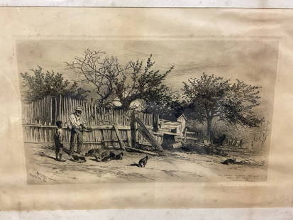 James David Smillie (1833-1909) Pencil Signed Etching "Colored Neighbor: James David Smillie (1833-1909) Pencil Signed Etching "Colored Neighbor. Foxing noted. Please see photograph preview. Dimensions: 12” x 18 1/4” and 23” x 29” framed