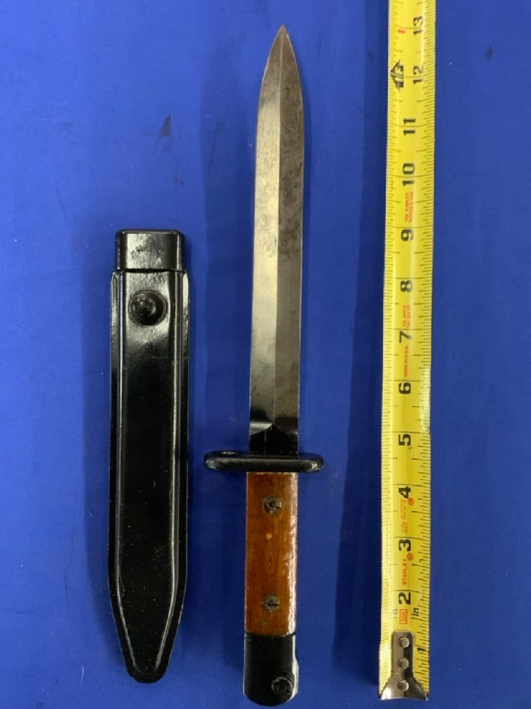 Danish Madsen M-47 Bayonet With Scabbard: Danish Madsen M-47 Bayonet With Scabbard.Dimensions: 13”