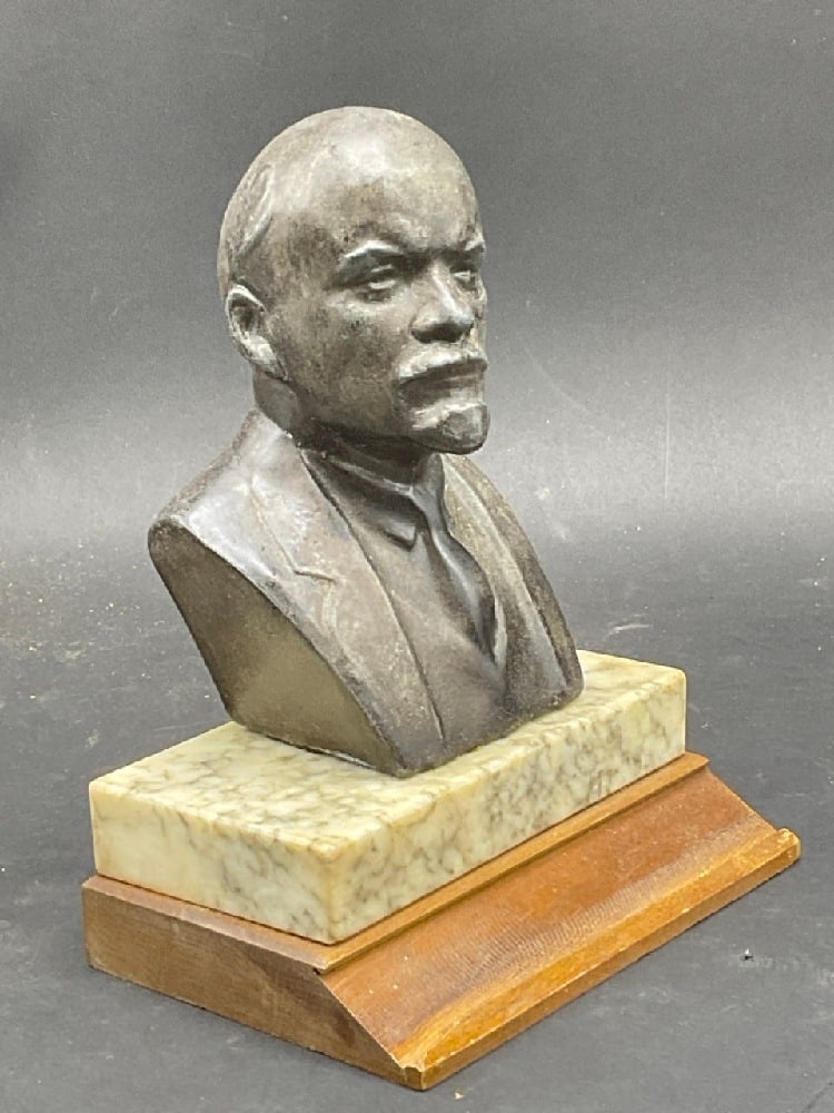 Vladimir Lenin Desk Size Bust: Vladimir Lenin Desk Size Bust. Spelter metal. Dimensions: 7” x 5” x 3 1/2”