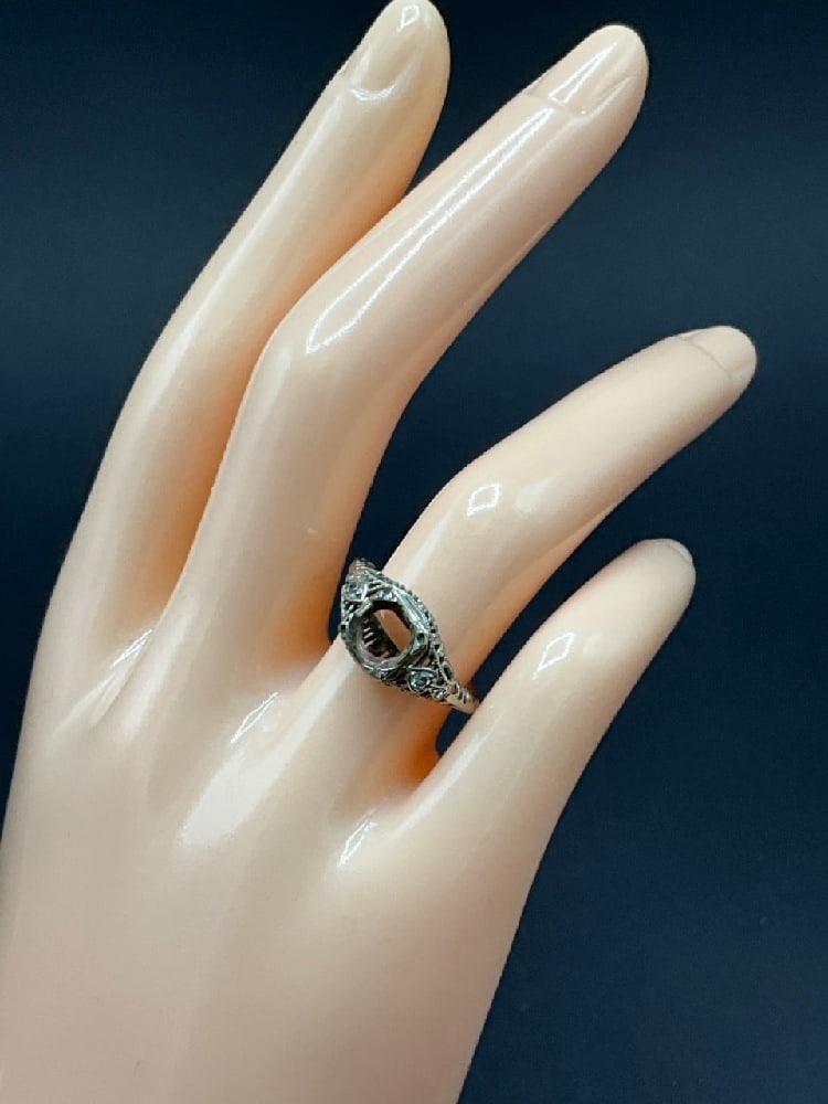 Antique 14K White Gold Diamond Engagement Ring Setting (1 of 4)