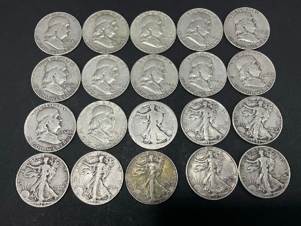 Lot of 20 90% Silver U.S. Half Dollars (1 of 2)