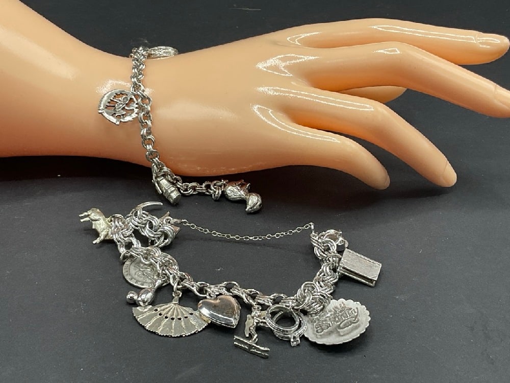 Two (2) Vintage Sterling Silver Charm Bracelets (1 of 4)