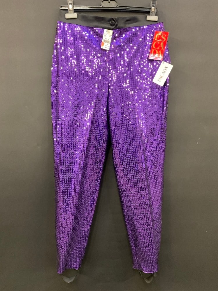 Vintage Escada Royal Purple Sequin Stirrup Pants w/ Tags: Vintage Escada Royal Purple Sequin Stirrup Pants. New with Tags. Size 42 - Length - 40”, Waist - 31”