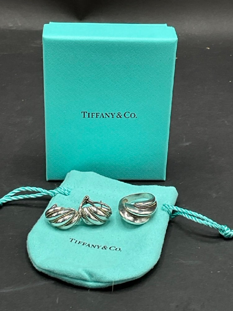 Tiffany & Co. Sterling Silver and 18K Ring and Matching Earrings (1 of 4)