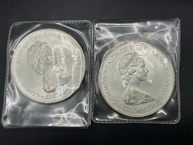Two (2) Commonwealth of The Bahamas Elizabeth II 1971 $5 Silver Coins