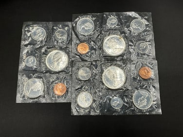 Three (3) 1967 Elizabeth II Silver Proof Sets Royal Canadian Mint