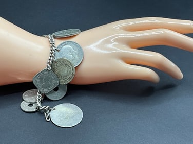 Vintage Foreign Coin Charm Style Bracelet