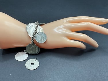 Vintage Foreign Coin Charm Style Bracelet
