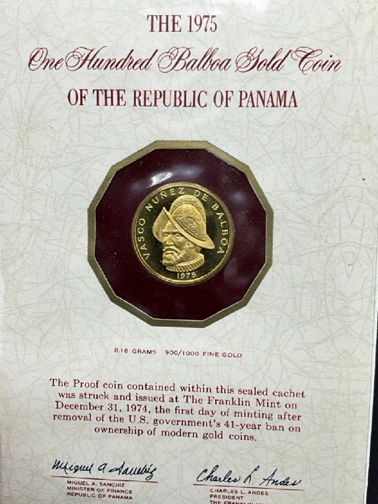 1975 Republic of Panama 100 Balboa Gold Coin Franklin Mint (1 of 5)
