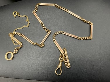 17" Yellow and Rose Gold Antique Watch Fob Chain 14K