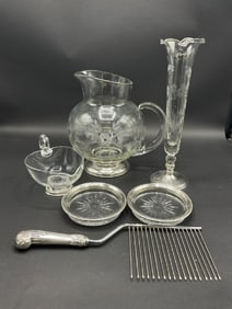 Compiled Etched Glass with Sterling Silver Tablewares