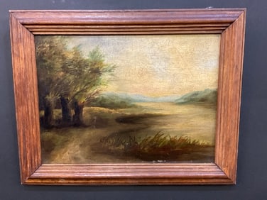 19th c. (American) Oil Painting, River Bend in Landscape