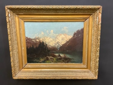 Illegibly Signed Landscape with Snow Capped Mountains 19th c.