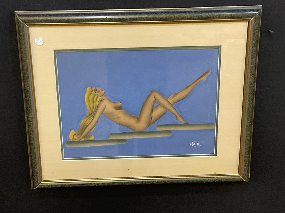 GUSTAVE KAITZ (AMERICAN 1913-1992) Art Deco Nude Painting: GUSTAVE KAITZ (AMERICAN 1913-1992)Art Deco Period Reclining Nude. Mixed Media on Paper. Signed lower right G. Kaitz. Dimensions: 13 1/2” x 18” and 22” x 27” framed.