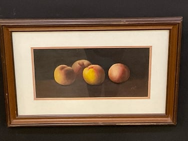 Still Life Study of Peaches Pastel Painting Framed