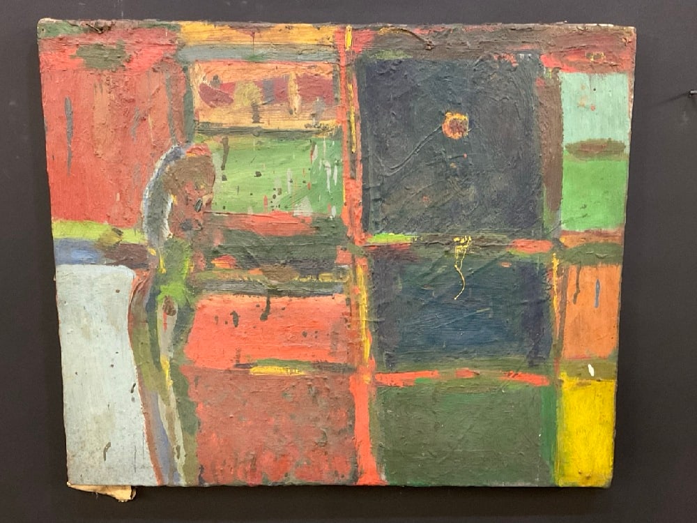 1940's- 1960's Abstract Oil Painting: 1940-1960's Abstract Oil on Canvas Painting. Unsigned at front. Written on Reverse "Sal" - "Rick Green" ? Unattrbuted. Oil on canvas. Dimensions: 20" X 24"