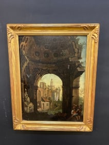19th c. Romanesque View Through Cathedral Ruins