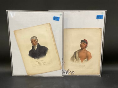 Two (2) American Indian Hand Colored Lithographs 1837 E.C. Biddle