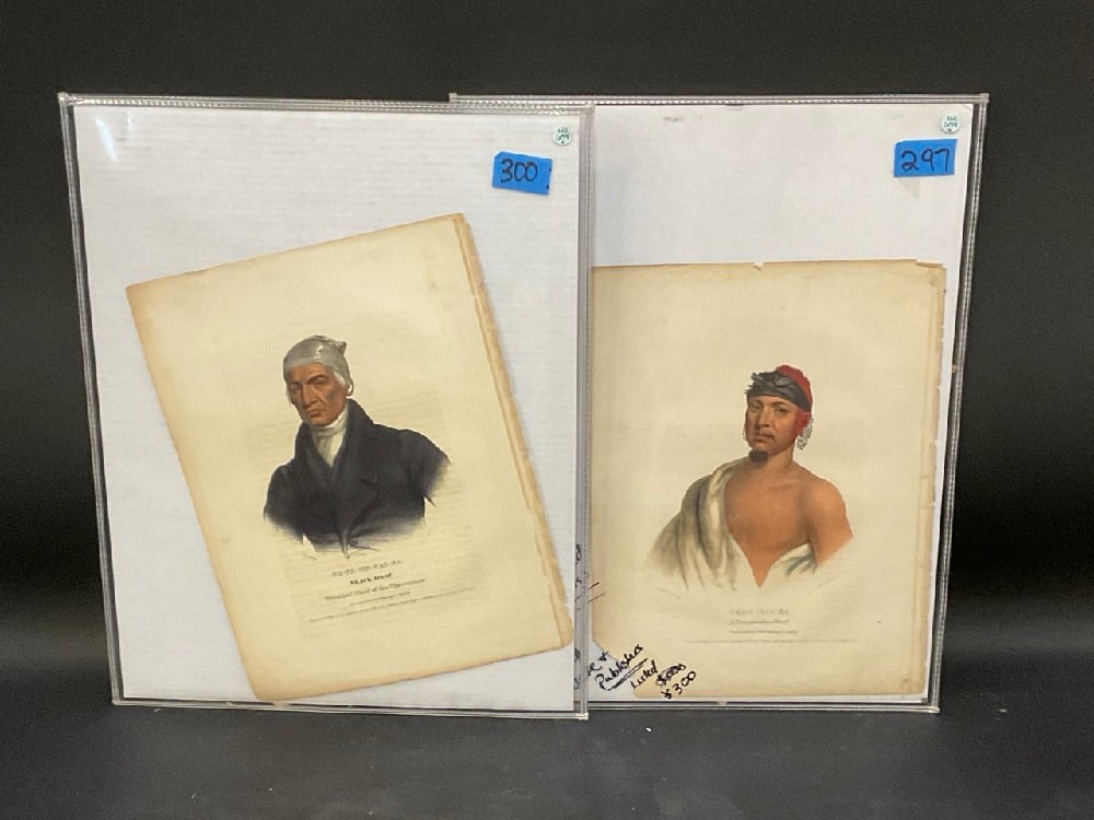 Two (2) American Indian Hand Colored Lithographs 1837 E.C. Biddle (1 of 5)