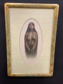 Art Nouveau Original Nude Tinted Photograph Framed