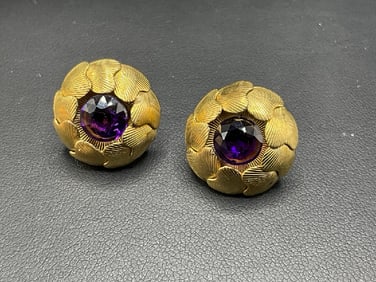 14K Yellow Gold Amethyst Earrings