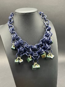 Vintage Blue/Green Bakelite Choker Charm Necklace