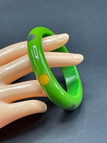 Vintage Green Bakelite DOT Bangle Bracelet
