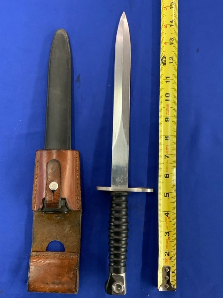 Swiss Model 57 Bayonet Knife By Victorinox Wenger Knife Co. With Scabbard Rare: Swiss Model 57 Bayonet Knife By Victorinox Wenger Knife Co. With Scabbard Rare.Dimensions: 15”